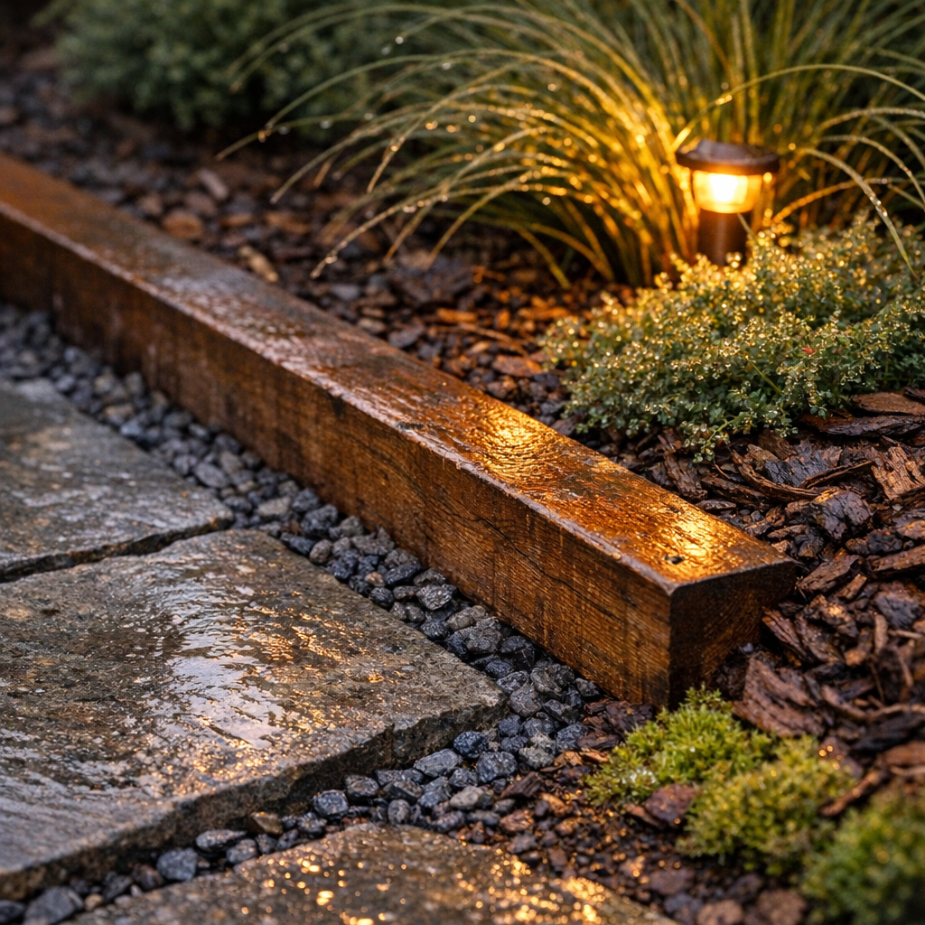 Stone lighting detail in an outdoor living project.